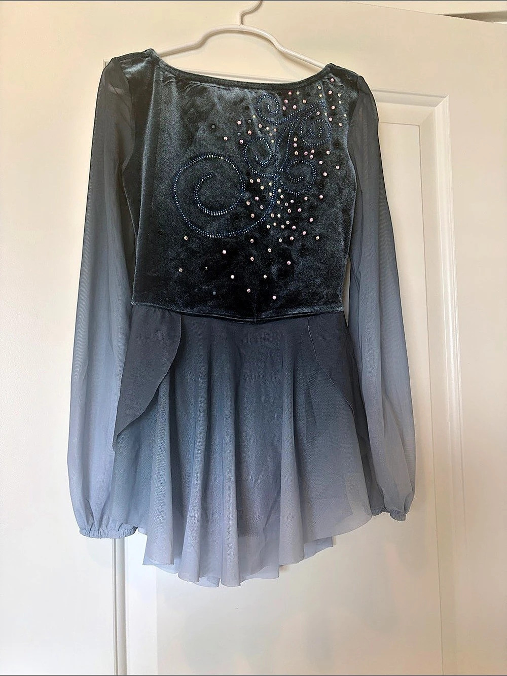 Embellished Dance Costume in Grey, White & Blue Lightly Used